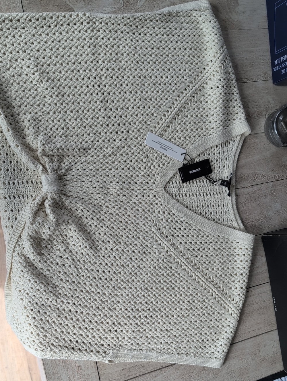 Express Cream Knit Tank with Front Tie